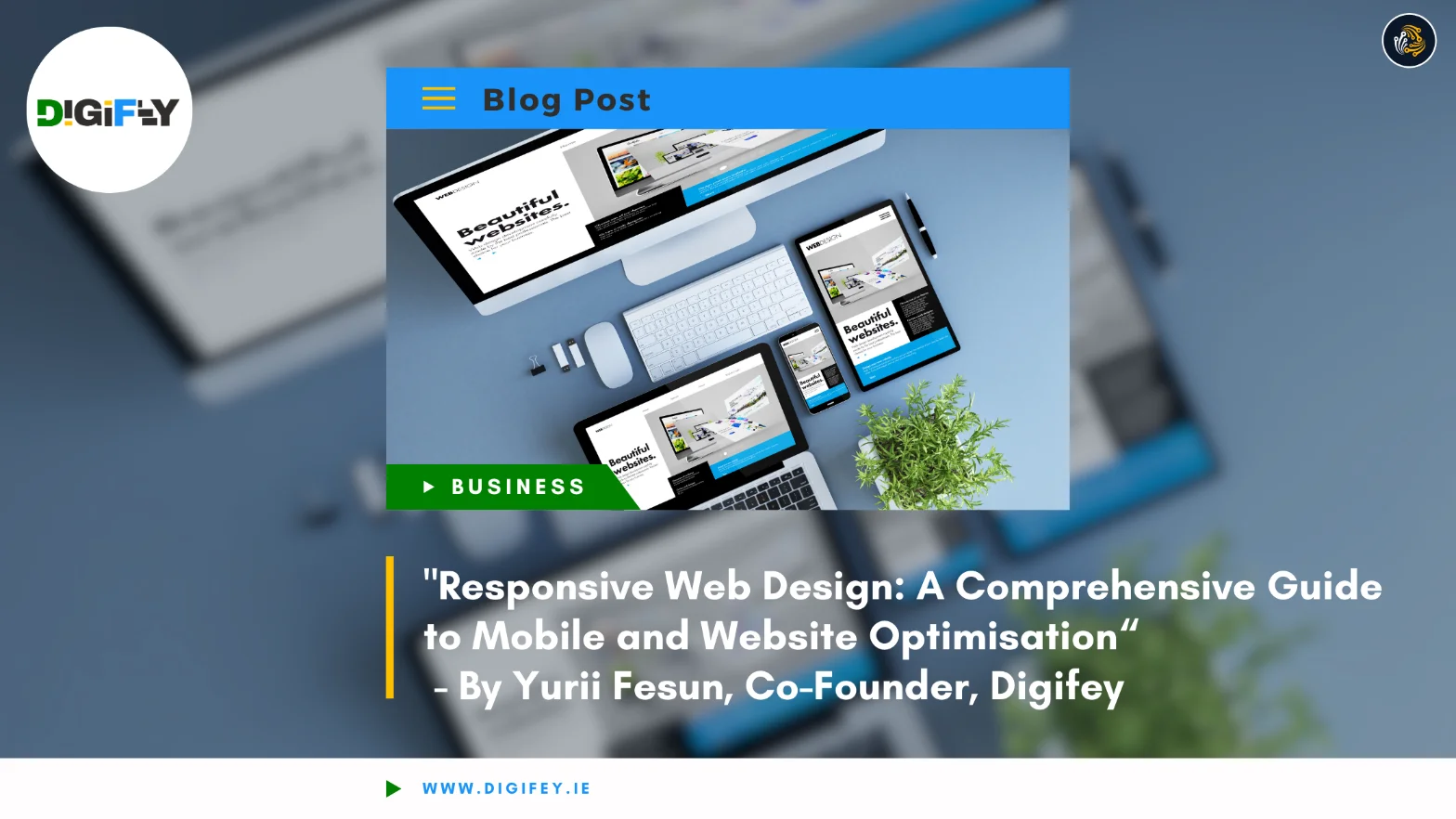 Blog post cover image displaying responsive website designs on multiple devices with the title 'Responsive Web Design Guide.'