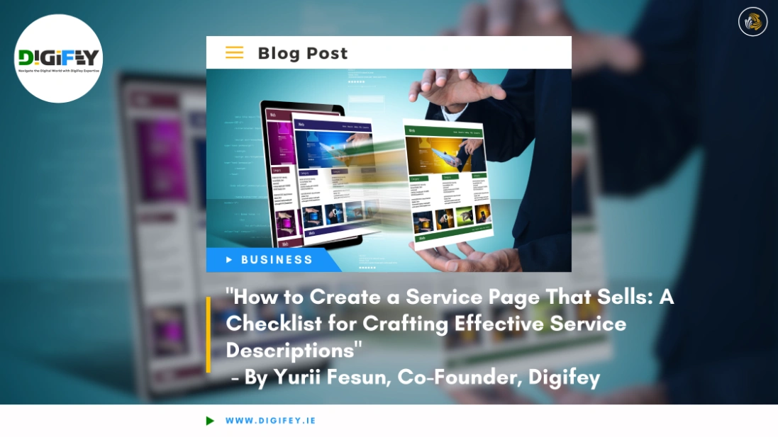 "How to Create a Service Page That Sells" - Image of hands holding web page layouts for an article on service page creation by Yurii Fesun on Digifey.